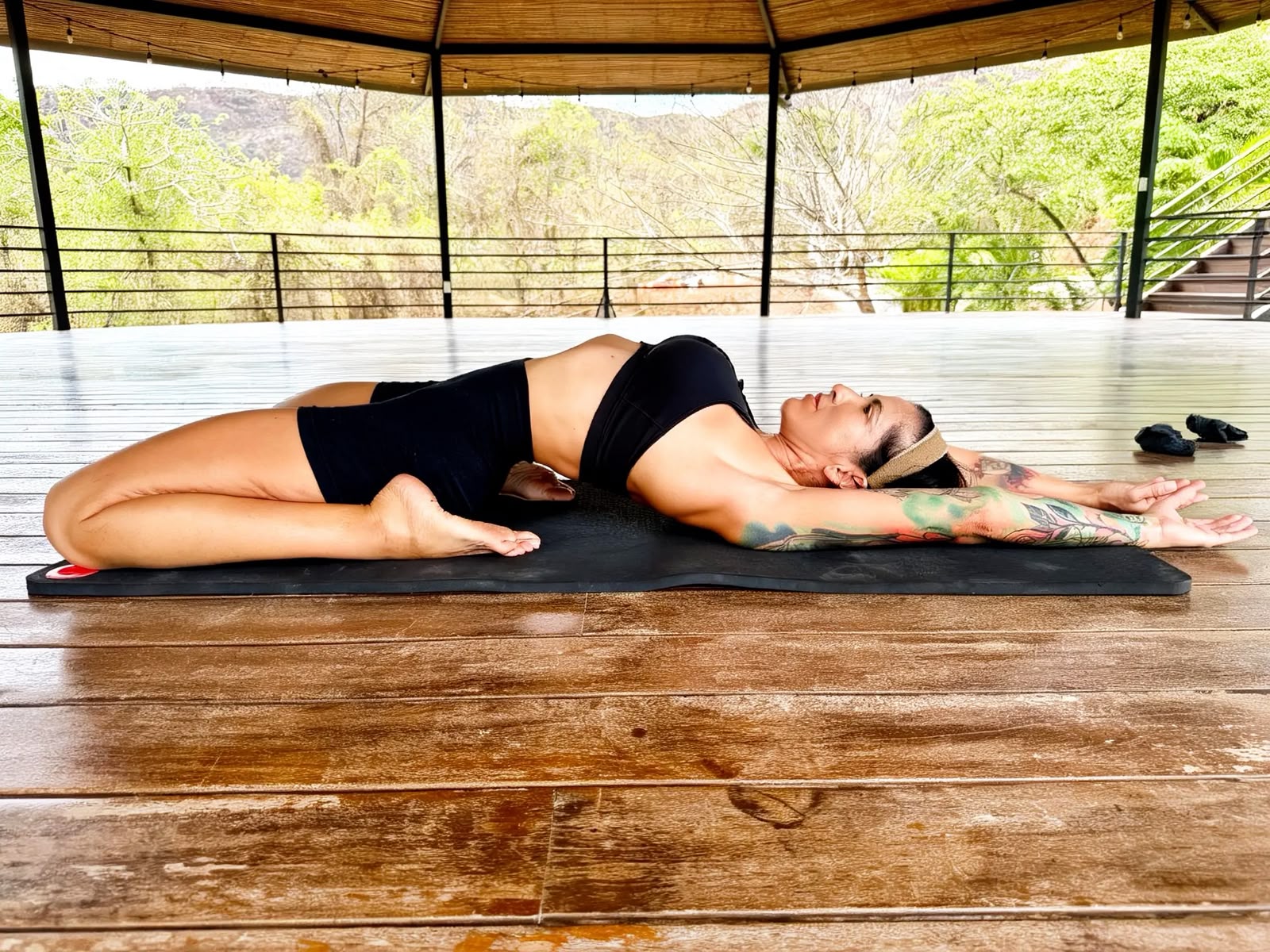 Melissa practicing yoga outdoors in Guanacaste