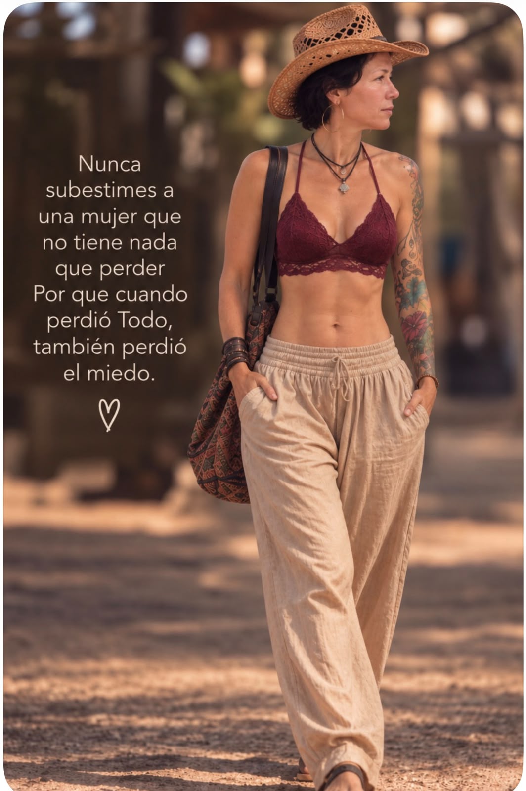 Melissa Vargas caminando al aire libre con luz cálida y estilo natural